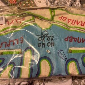 Blue and Green Graphic Biker Leather Jacket